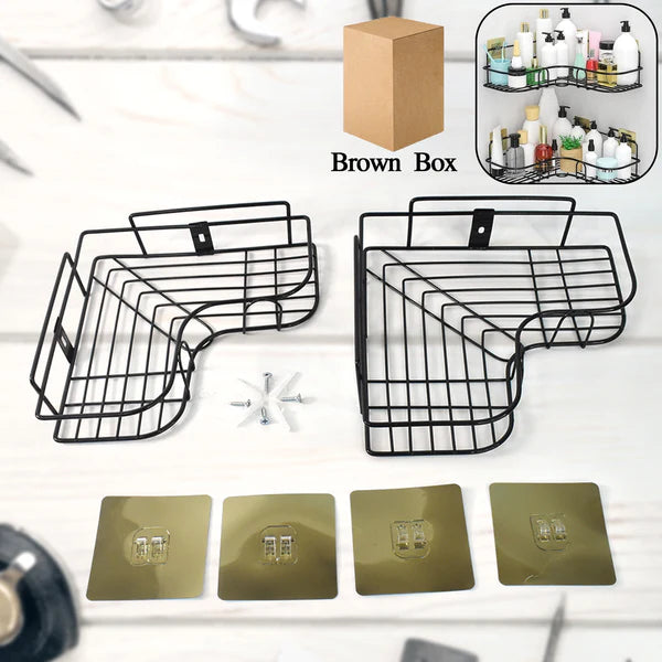 Metal Corner Shower Shelf – No-Drill Bathroom Storage Rack (2 Pc Set)