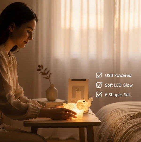 Christmas Multi-Shape Crystal LED Night Light Lamps – 6 Pc Set