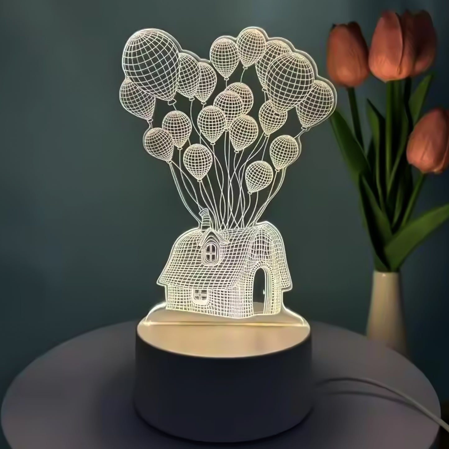 3D Illusion LED Night Lamp – House & Balloons Design (1 Pc