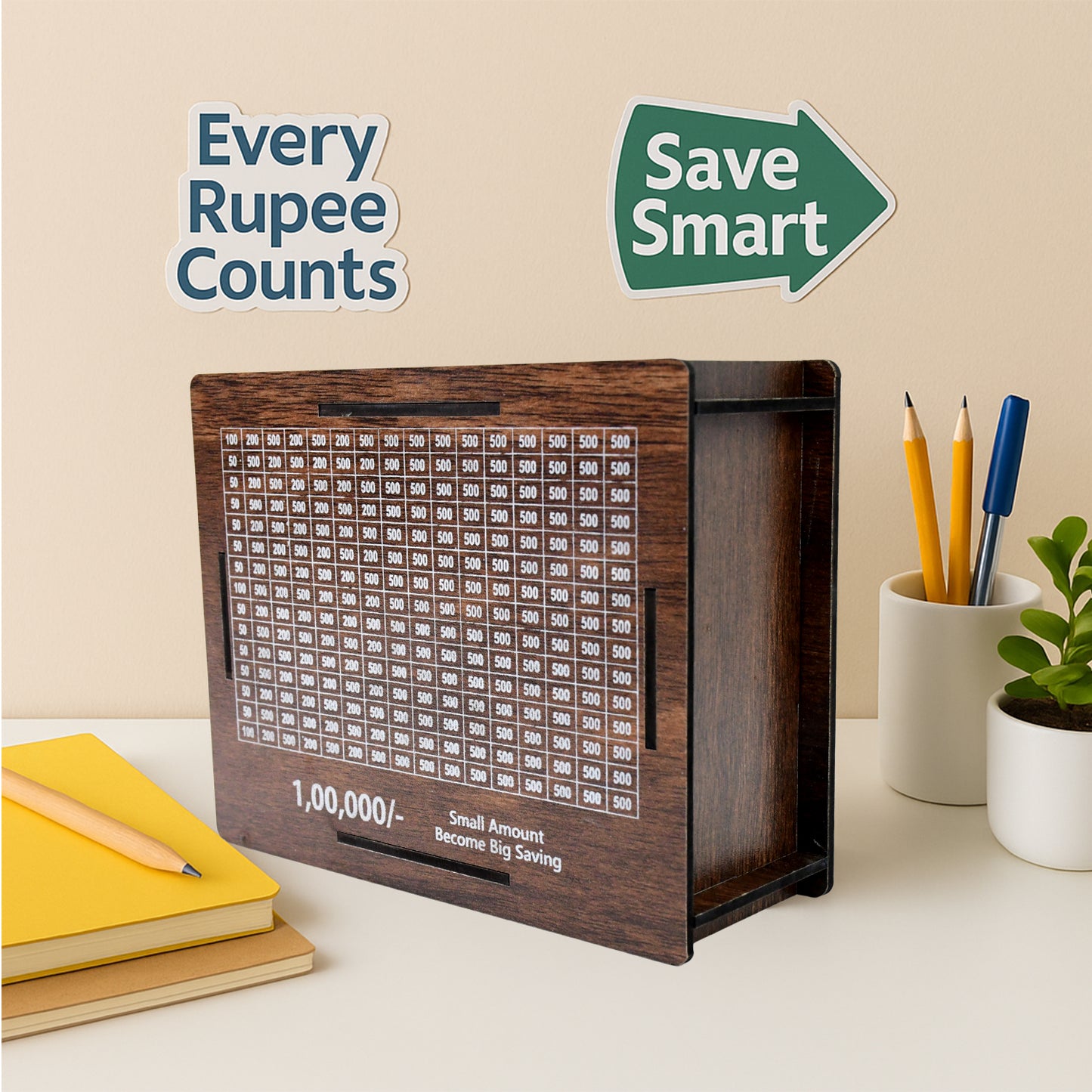 Wooden Savings Challenge Money Box (1 Pc) – Kids & Home Saving Bank