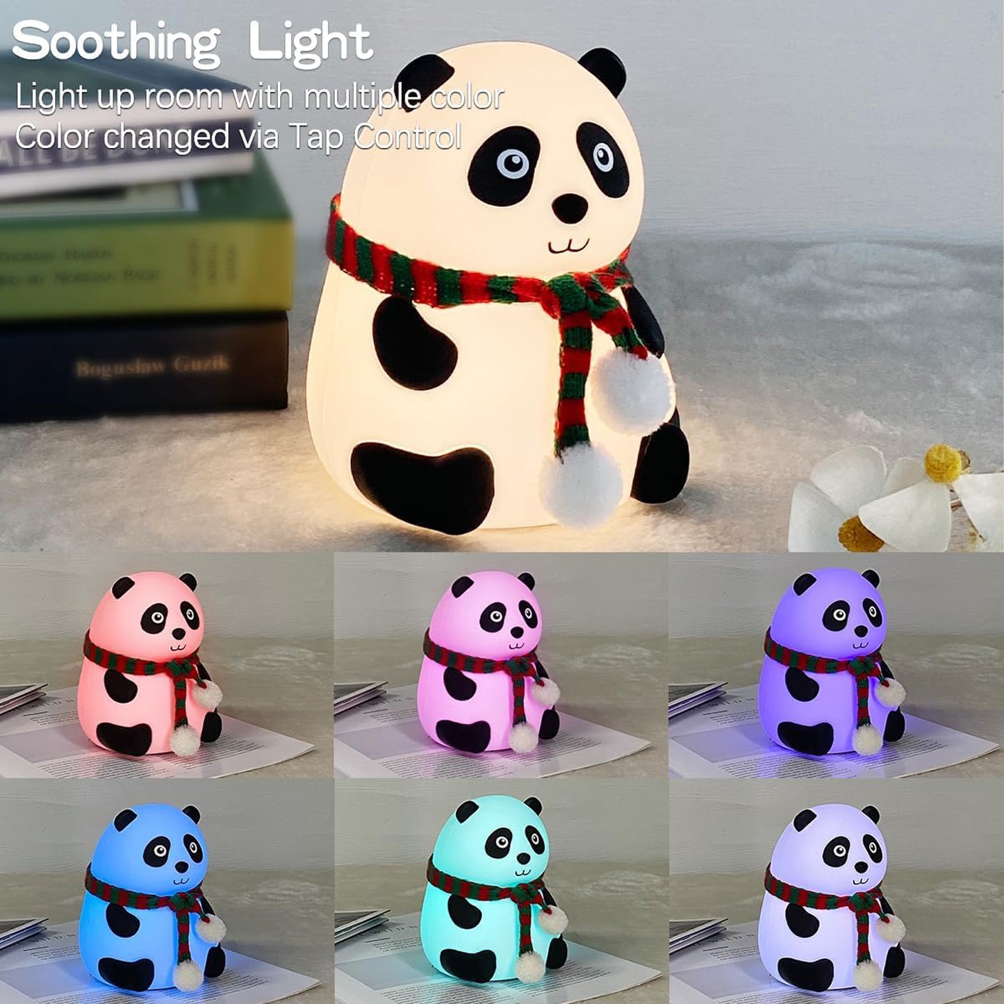 Panda 7-Color LED Silicone Touch Night Lamp (USB Rechargeable)