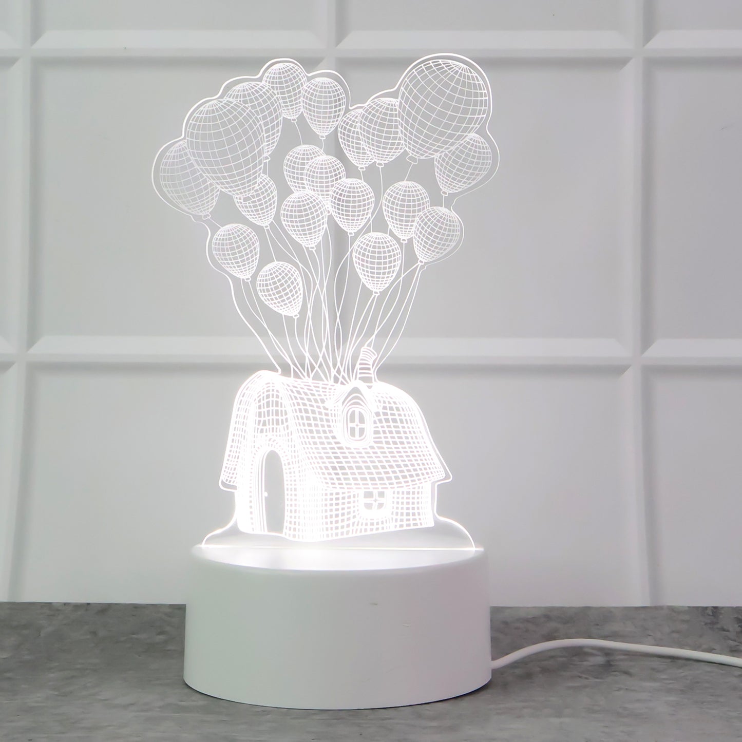 3D Illusion LED Night Lamp – House & Balloons Design (1 Pc