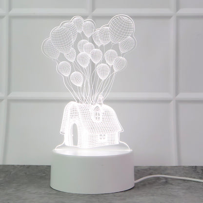 3D Illusion LED Night Lamp – House & Balloons Design (1 Pc