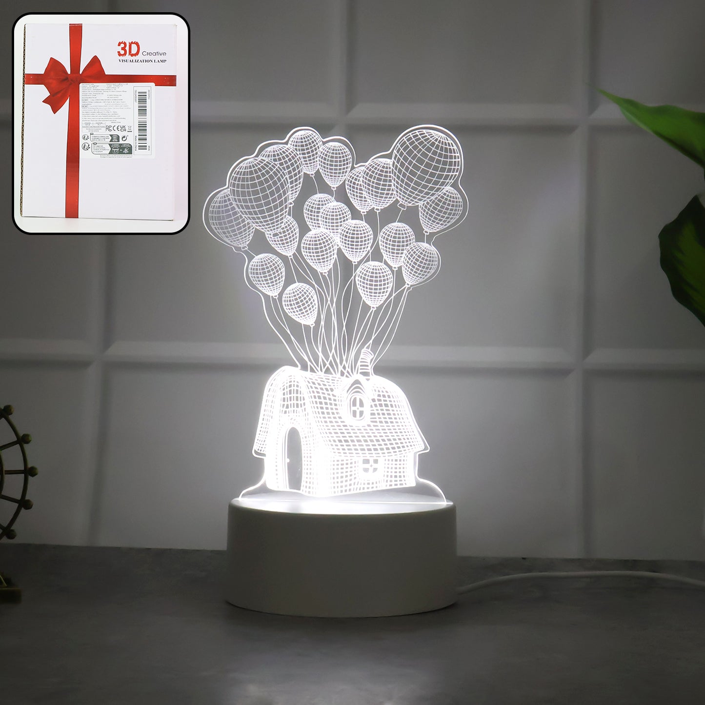 3D Illusion LED Night Lamp – House & Balloons Design (1 Pc