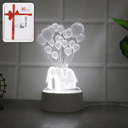 3D Illusion LED Night Lamp – House & Balloons Design (1 Pc