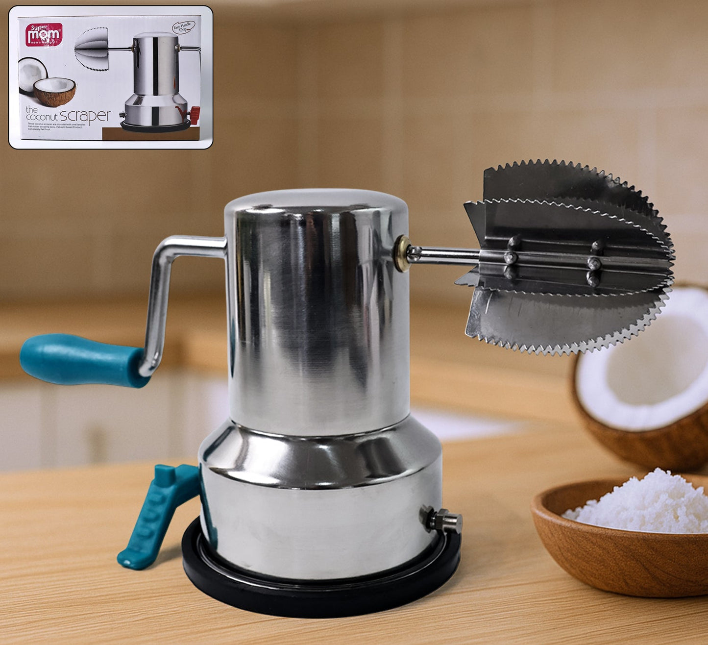 Stainless Steel Coconut Scraper With Vacuum Base (1 Pc)