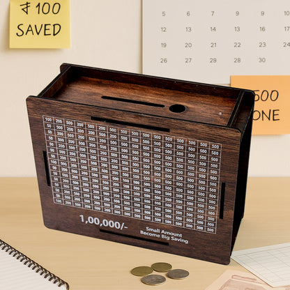 Wooden Savings Challenge Money Box (1 Pc) – Kids & Home Saving Bank