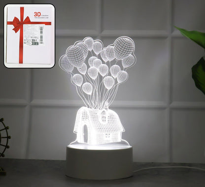 3D Illusion LED Night Lamp – House & Balloons Design (1 Pc