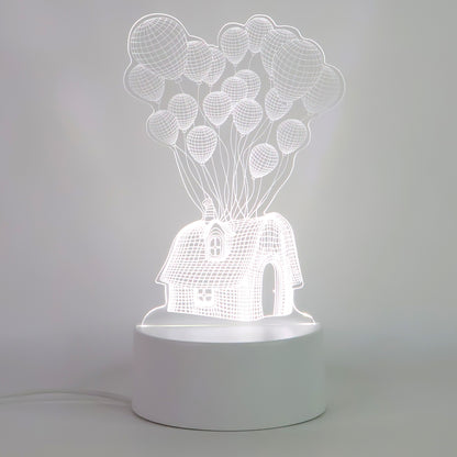 3D Illusion LED Night Lamp – House & Balloons Design (1 Pc